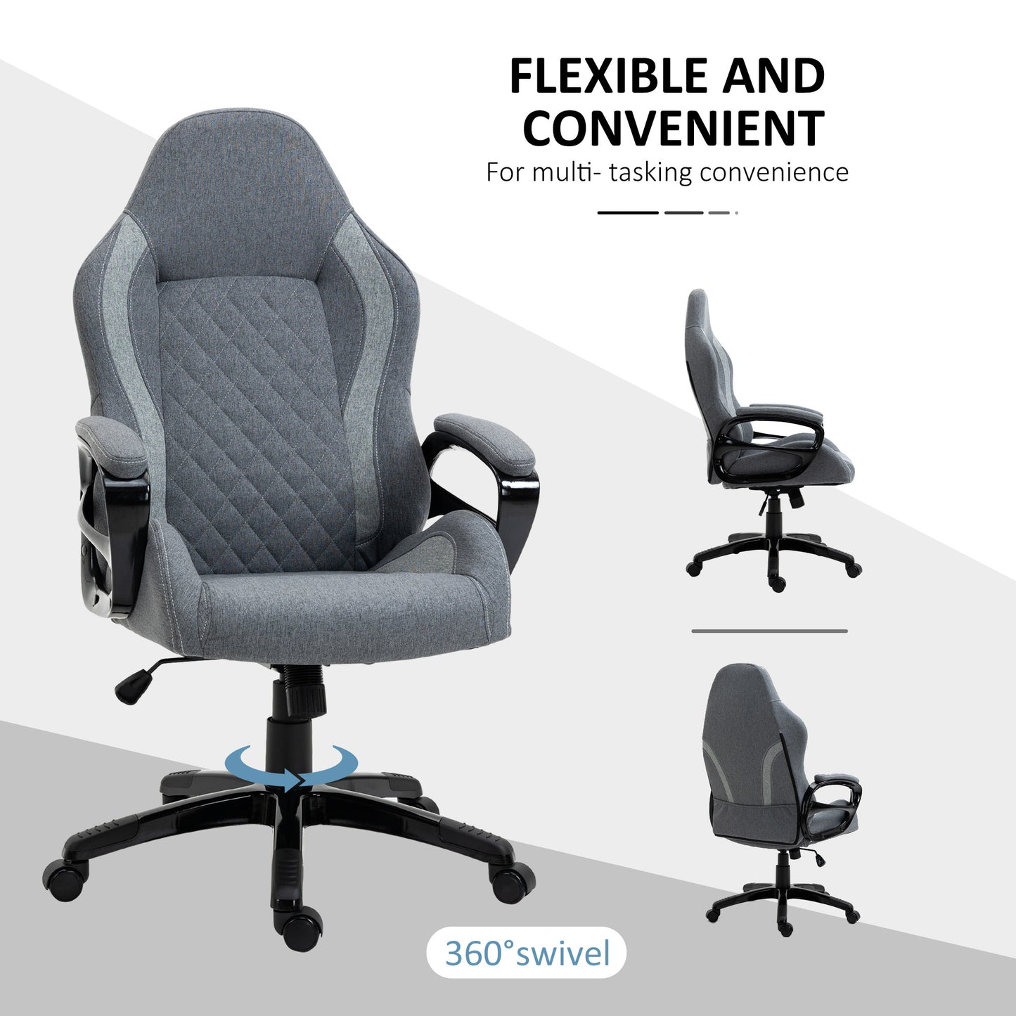 Ergonomic Home Office Chair High Back Task Computer Desk Chair with Padded Armrests, Linen Fabric, Swivel Wheels, and Adjustable Height, Grey