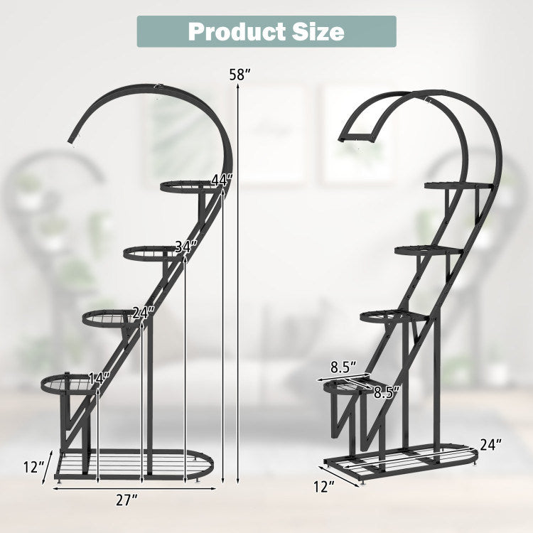 5 Tier Metal Plant Stand with Hanging Hook for Multiple Plants