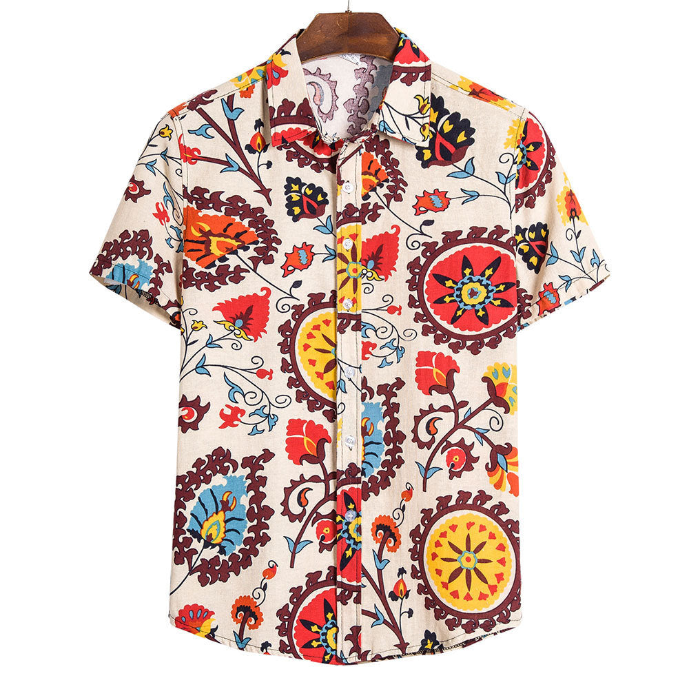 Men's Beach Shirt Hawaiian Short Sleeved Flower Shirt