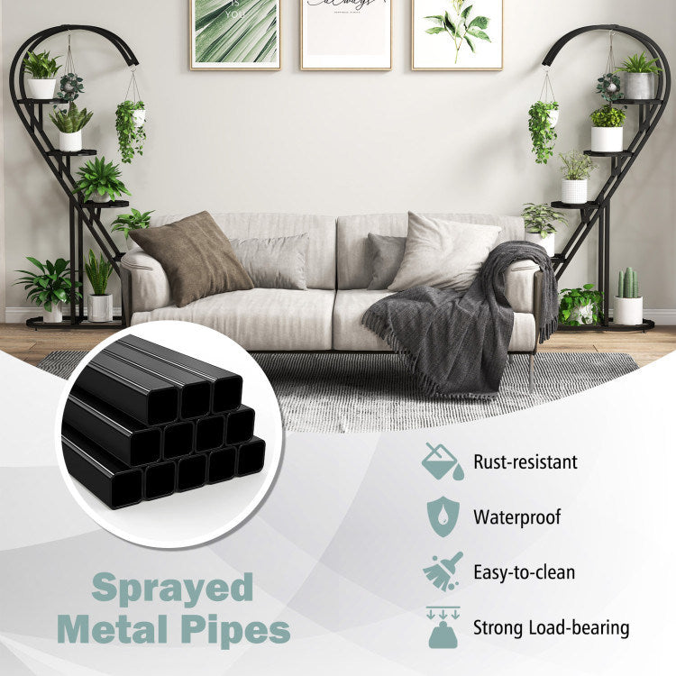5 Tier Metal Plant Stand with Hanging Hook for Multiple Plants