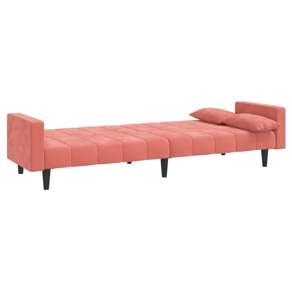 2-Seater Sofa Bed with Two Pillows Pink Velvet