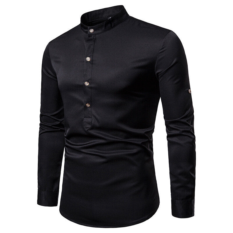 Mens Mandarin Collar Long Sleeve Casual Dress Shirt