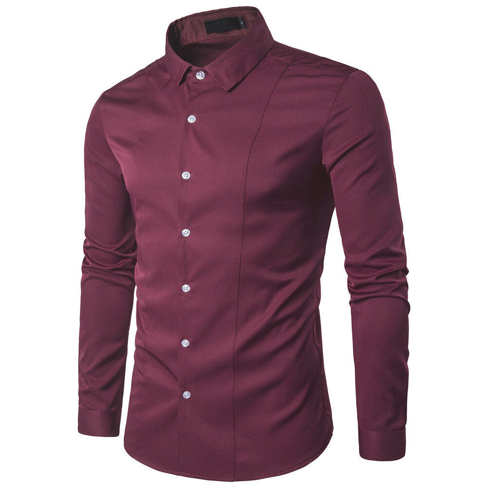 Mens Casual Shirts Long Sleeves Slim Fit Business Casual Cotton Solid Button Down Shirts