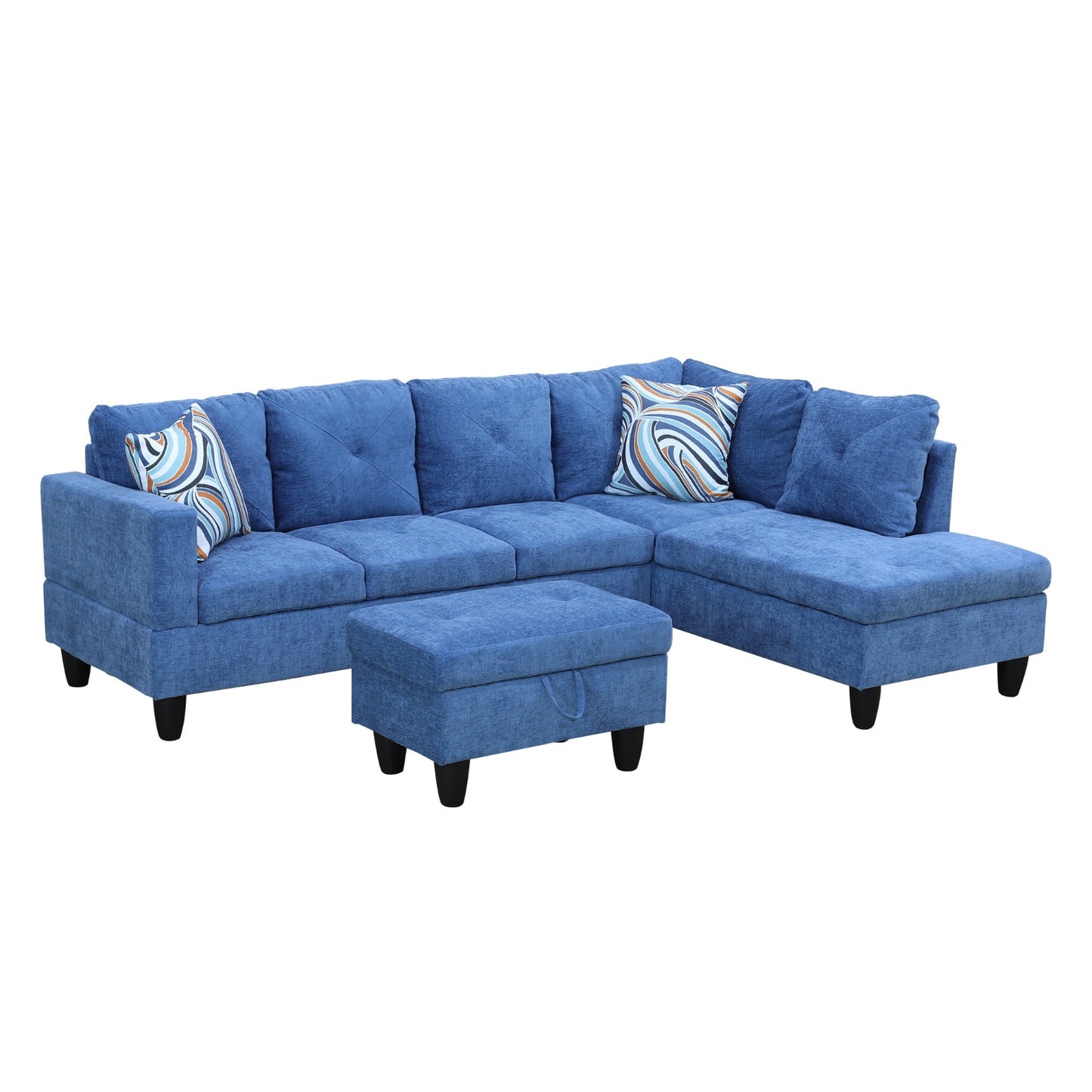 Blue Linen 3-Piece Living Room Sofa Set B