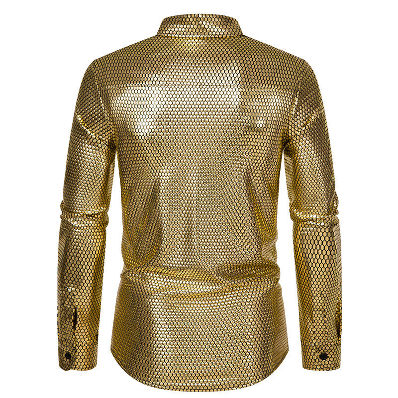 Men's Luxury Shiny Design Slim Fit Long Sleeve Button up Dress Shirts