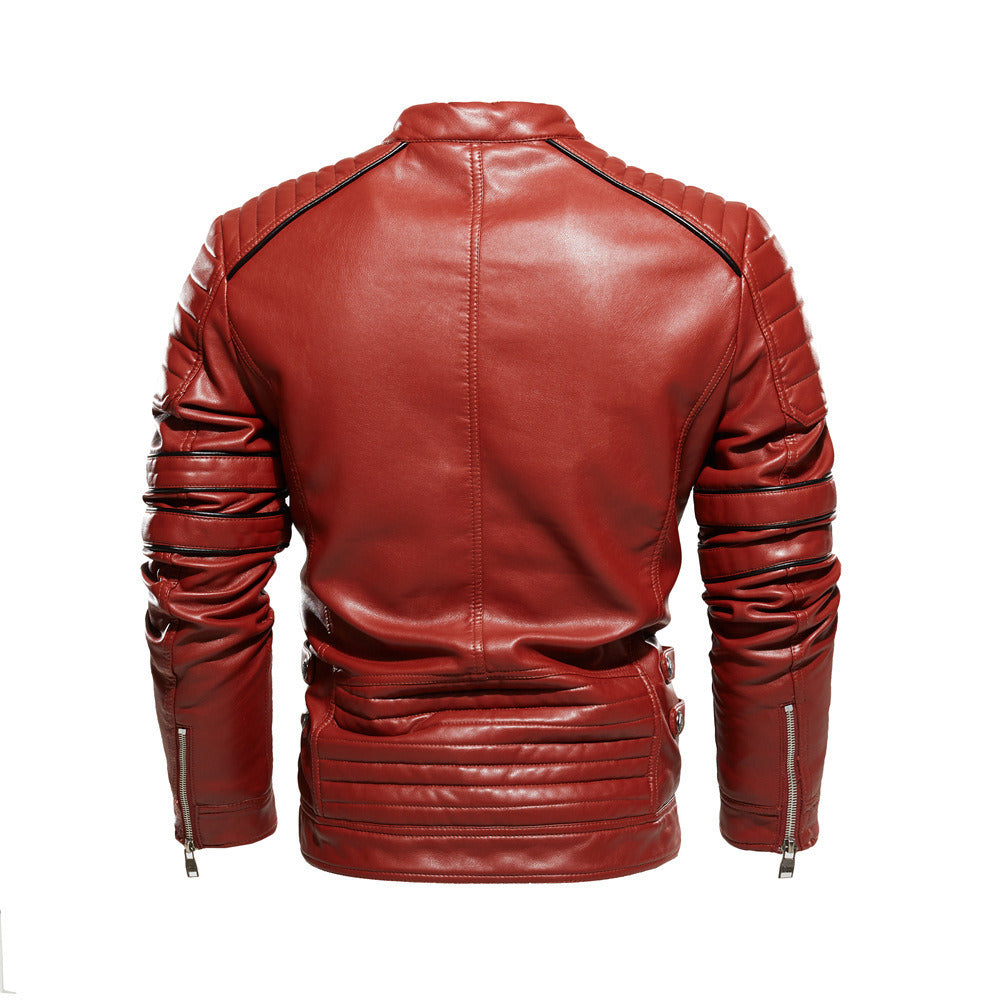Autumn Winter Fleece Leather Jacket Men New PU Trench Coat Motorcycle Suit Windproof Waterproof Lapel Zipper Embroidery Fashion