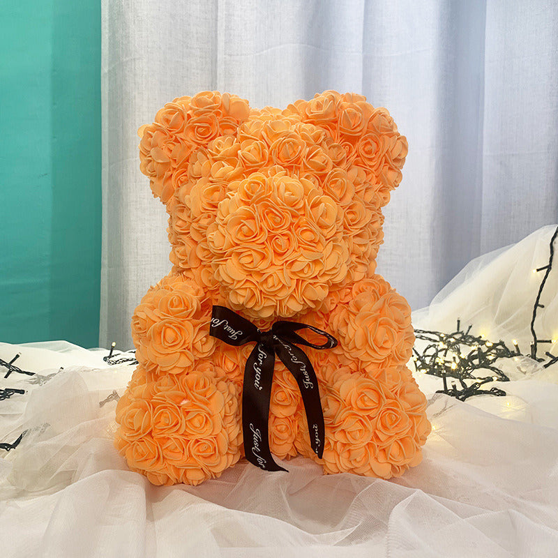 Gifts for Women - Rose Bear - Rose Flower Bear Hand Made Rose Teddy Bear - Gift for Valentines Day; Mothers Day; Wedding and Anniversary & Bridal Showers - w/Clear Clear Gift Box 10 Inch (Red)