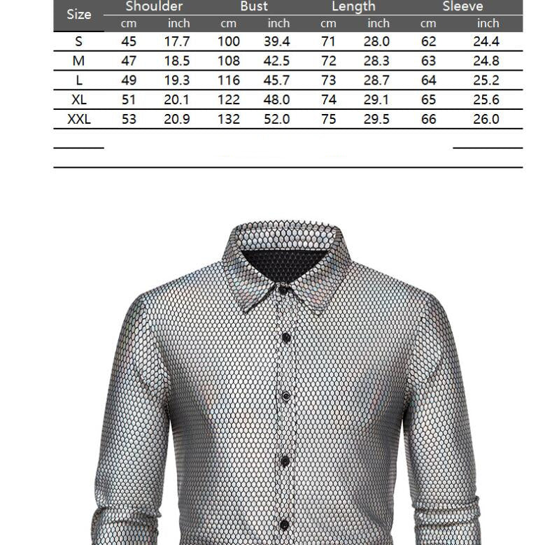 Men's Luxury Shiny Design Slim Fit Long Sleeve Button up Dress Shirts