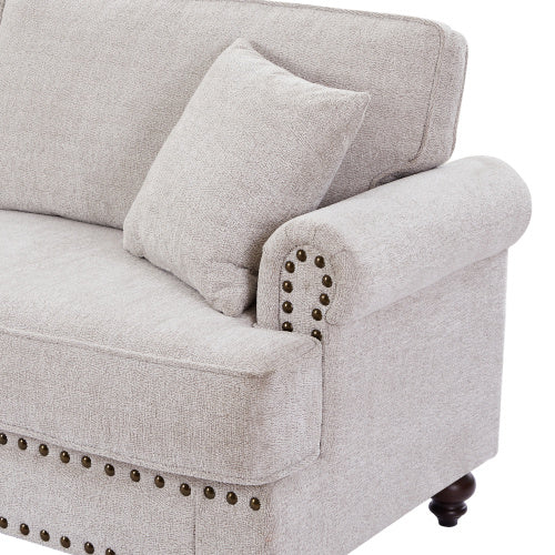 82" Chenille modern Upholstered Sofas 2 Seater Couches with Nails and Armrests (White)