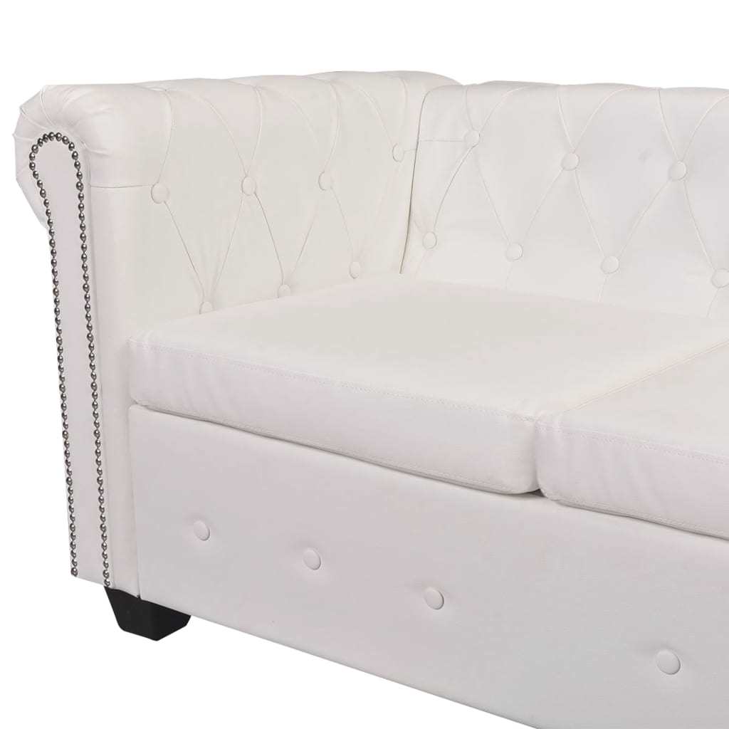 Chesterfield Corner Sofa 5-Seater White Faux Leather