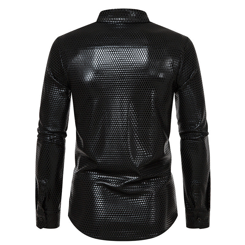 Men's Luxury Shiny Design Slim Fit Long Sleeve Button up Dress Shirts