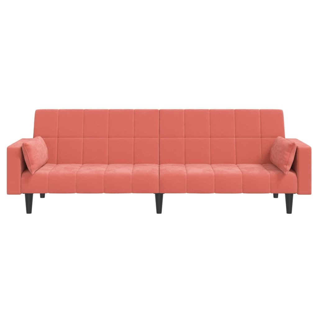 2-Seater Sofa Bed with Two Pillows Pink Velvet