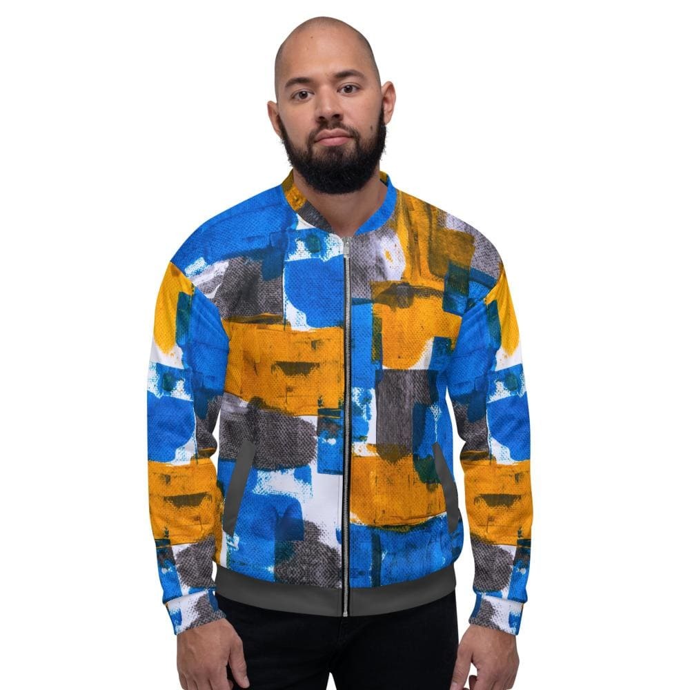 Mens Jacket - Trendy Retro Bomber Jacket Grey/multicolor