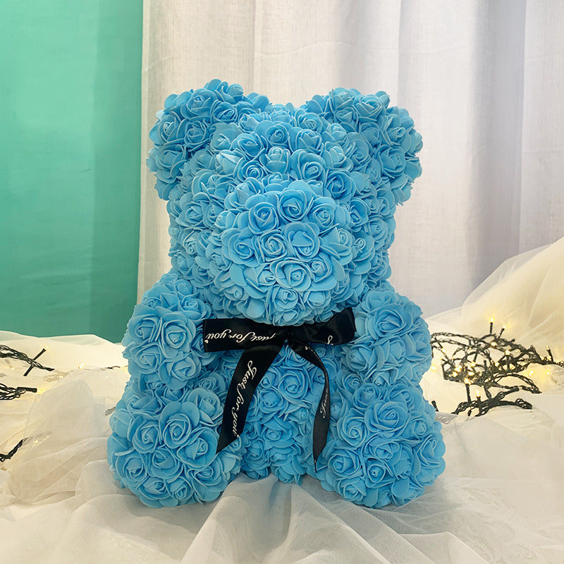 Gifts for Women - Rose Bear - Rose Flower Bear Hand Made Rose Teddy Bear - Gift for Valentines Day; Mothers Day; Wedding and Anniversary & Bridal Showers - w/Clear Clear Gift Box 10 Inch (Red)