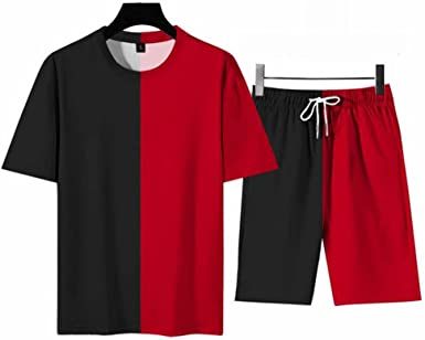 Men's Round Collar Suit 2 Piece Short Sports Set Short Shirt+ Pants Tracksuit Gym Suits