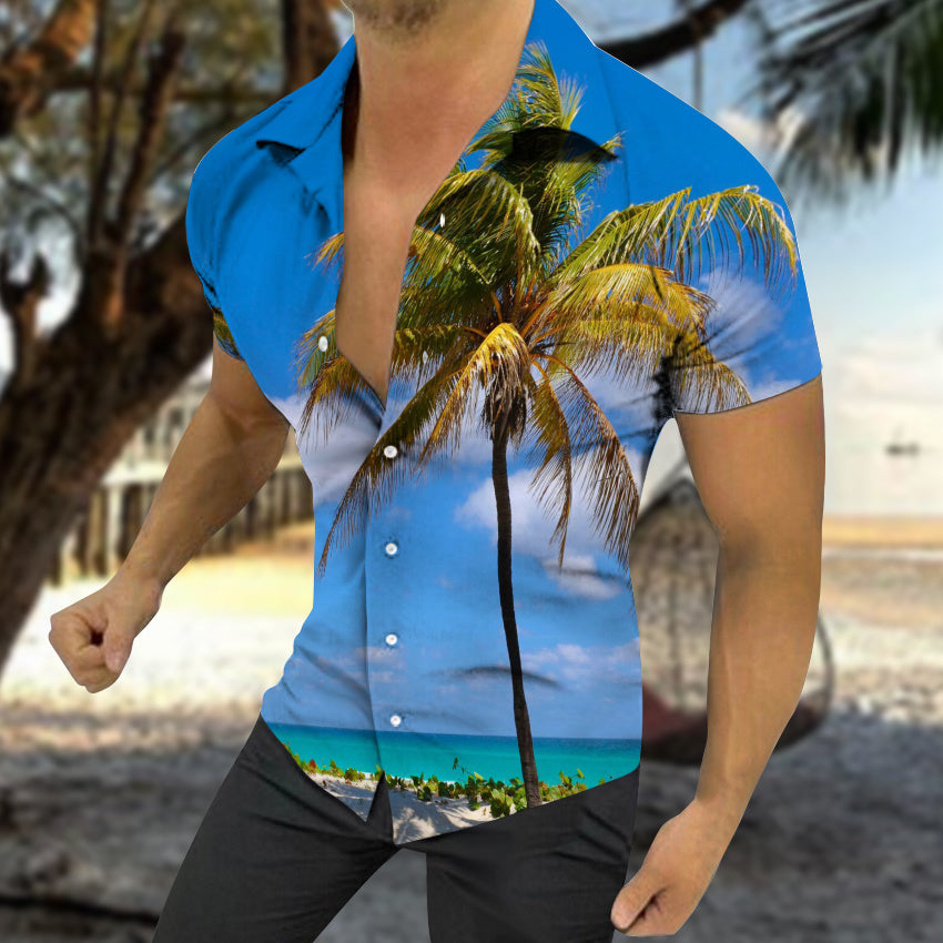 2022 new European and American high quality beach style men's shirts 3D digital printing shirts