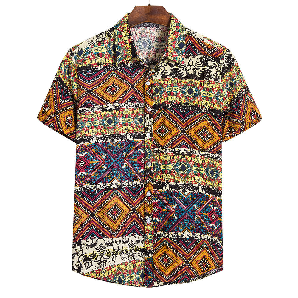 Men's Beach Shirt Hawaiian Short Sleeved Flower Shirt