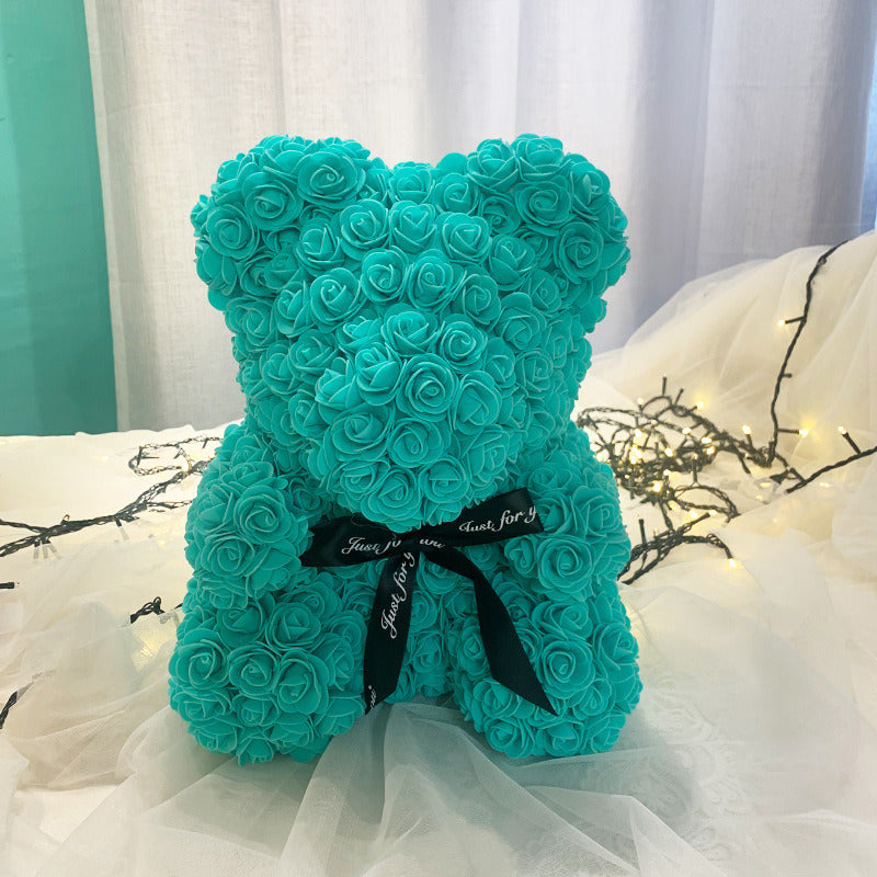 Gifts for Women - Rose Bear - Rose Flower Bear Hand Made Rose Teddy Bear - Gift for Valentines Day; Mothers Day; Wedding and Anniversary & Bridal Showers - w/Clear Clear Gift Box 10 Inch (Red)