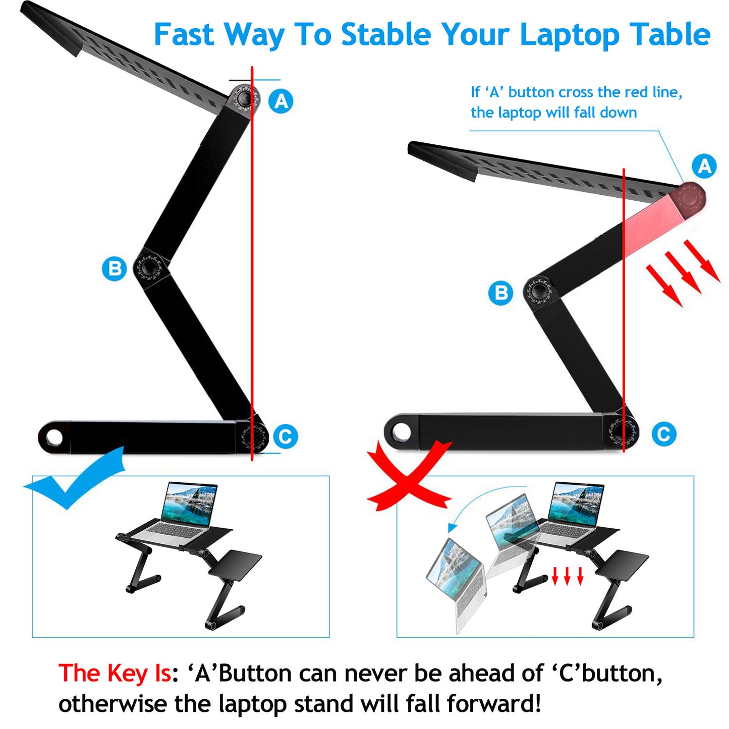 Foldable Laptop Table Bed Notebook Desk with Mouse Board Aluminum Alloy Breakfast Snacking Tray for Home Office Travel Use