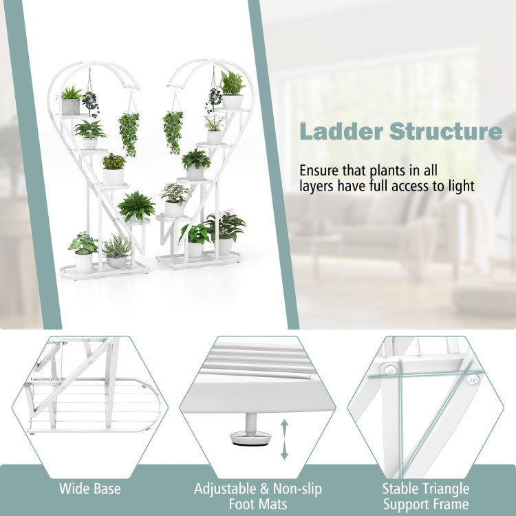 5 Tier Metal Plant Stand with Hanging Hook for Multiple Plants