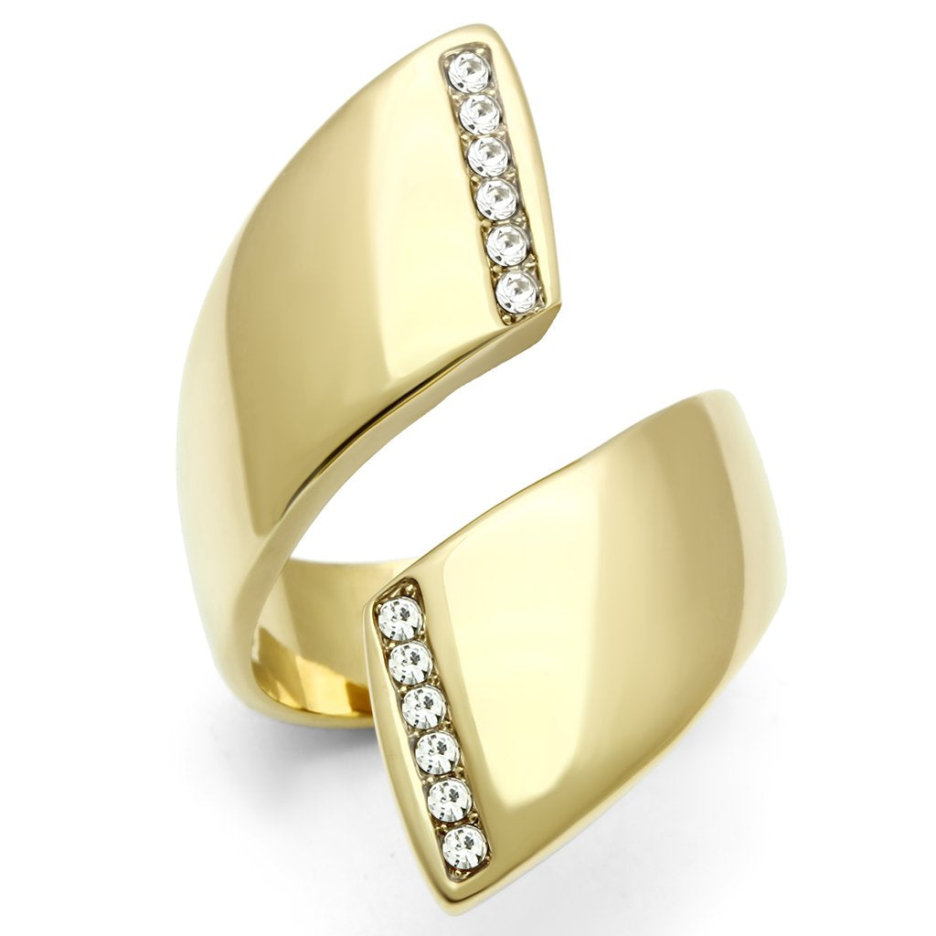 GL292 - IP Gold(Ion Plating) Brass Ring with Top Grade Crystal in