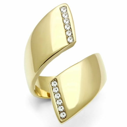 GL292 - IP Gold(Ion Plating) Brass Ring with Top Grade Crystal in