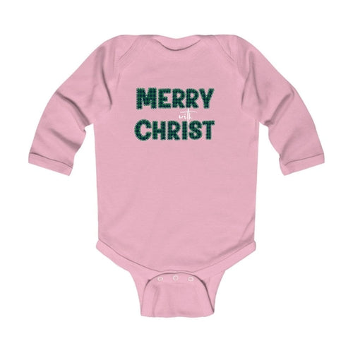 Infant Long Sleeve Graphic T-shirt, Merry With Christ, Green Plaid