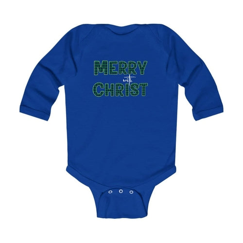 Infant Long Sleeve Graphic T-shirt, Merry With Christ, Green Plaid
