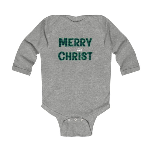 Infant Long Sleeve Graphic T-shirt, Merry With Christ, Green Plaid