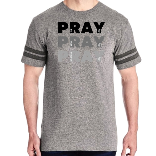 Mens Vintage Sport Graphic T-shirt Pray On It Over It Through It Print