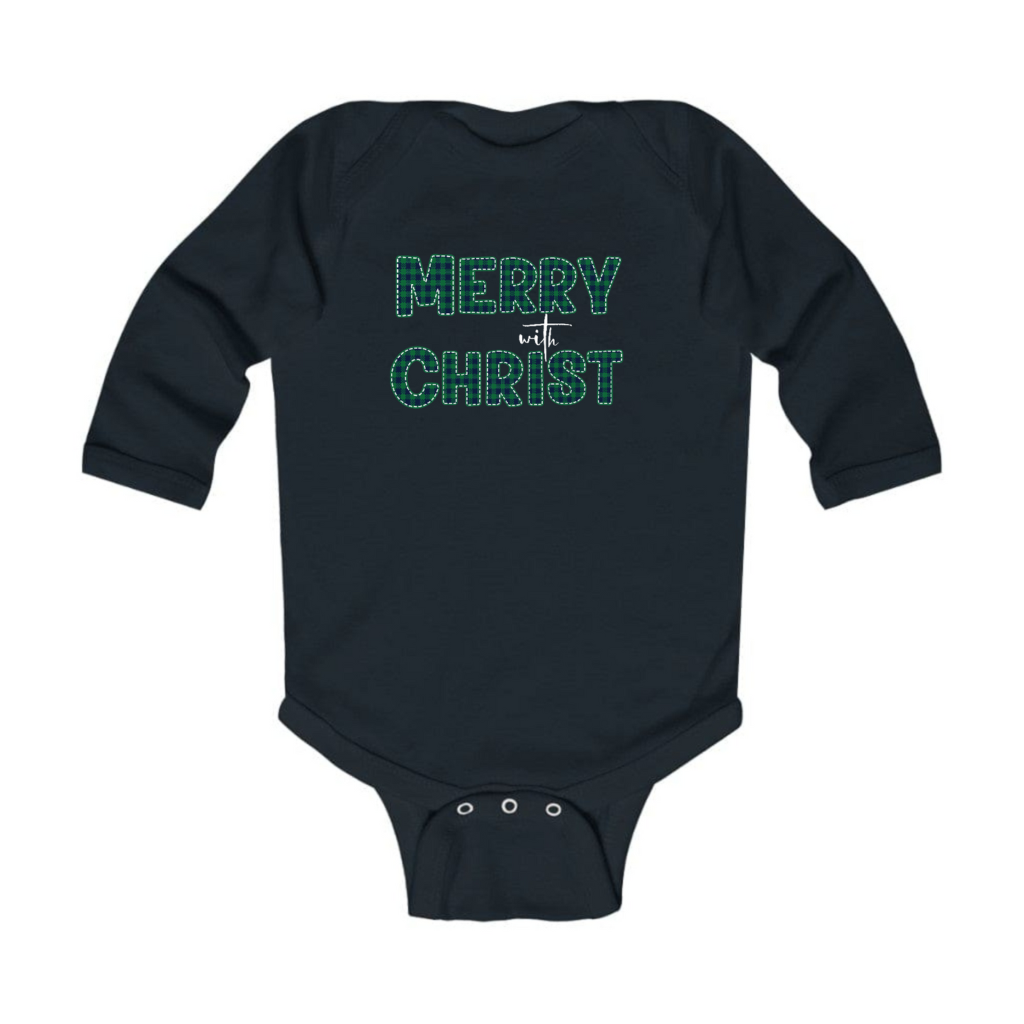 Infant Long Sleeve Graphic T-shirt, Merry With Christ, Green Plaid