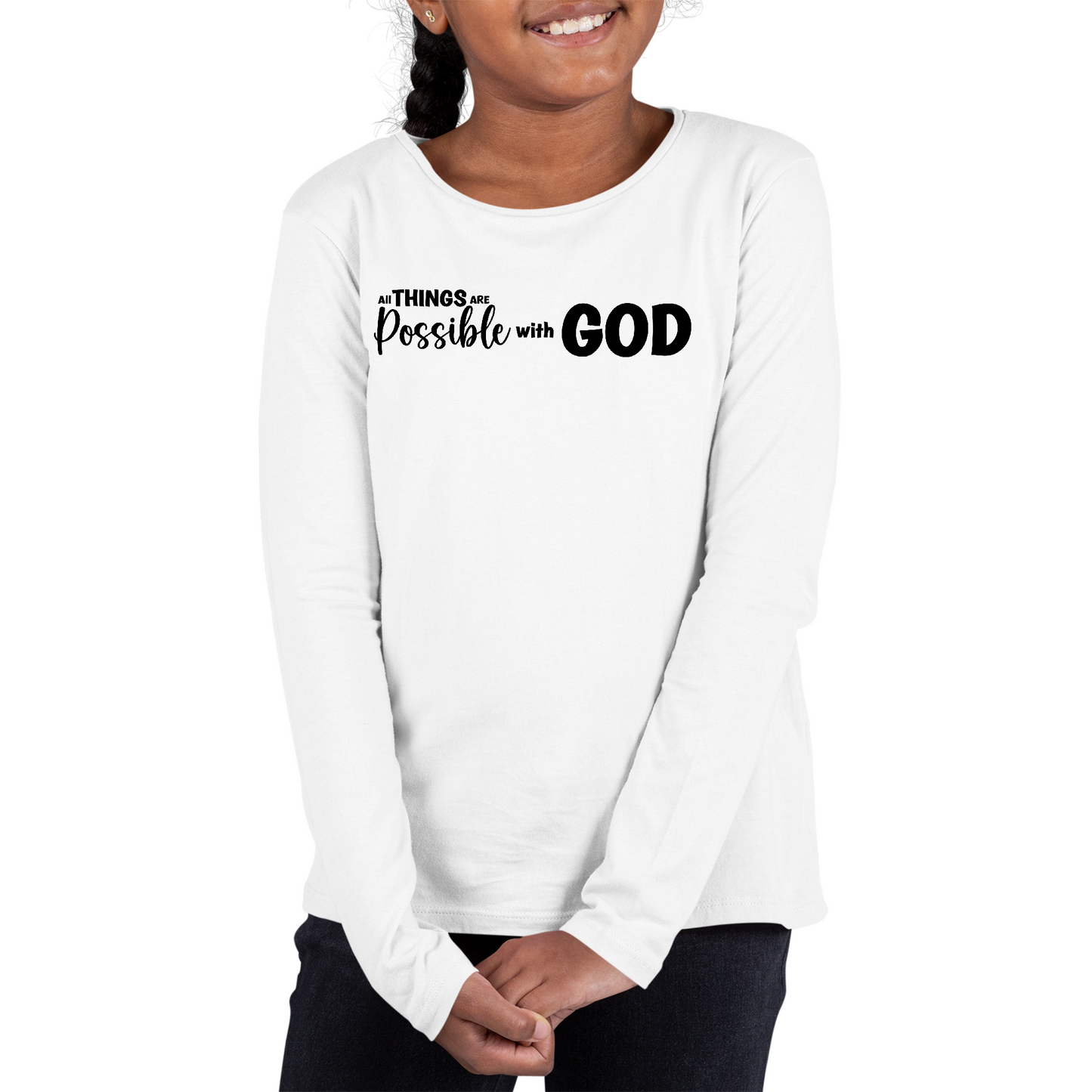 Youth Long Sleeve Graphic T-shirt, All Things Are Possible With God -