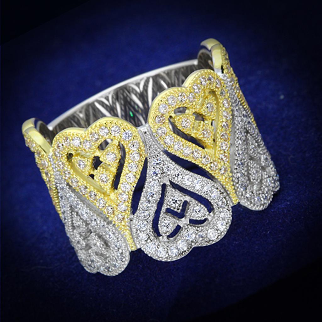 TS126 - Gold+Rhodium 925 Sterling Silver Ring with AAA Grade CZ in