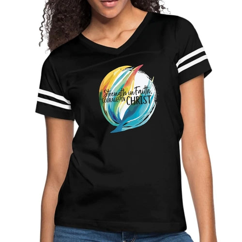 Womens Vintage Sport Graphic T-shirt, Strength In Faith, Courage