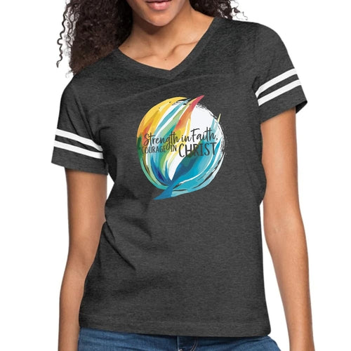 Womens Vintage Sport Graphic T-shirt, Strength In Faith, Courage