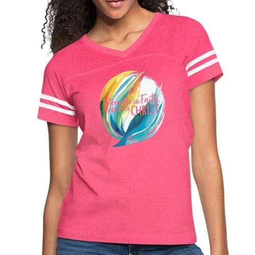 Womens Vintage Sport Graphic T-shirt, Strength In Faith, Courage