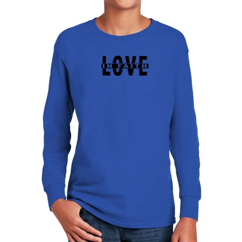 Youth Long Sleeve Graphic T-shirt, Love In Faith Black Illustration