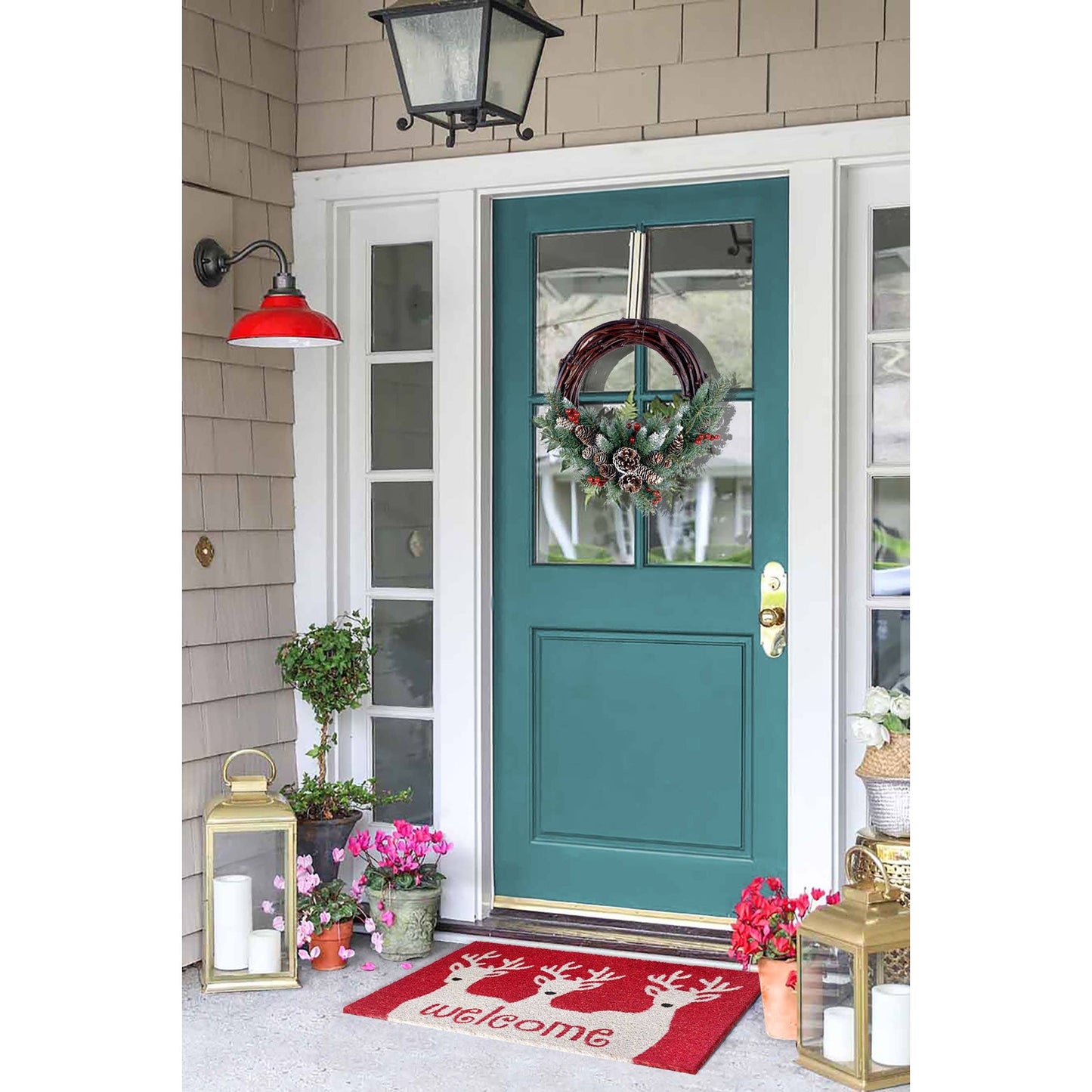 RugSmith White Reindeer Welcome Doormat, 18" x 30"Heart
