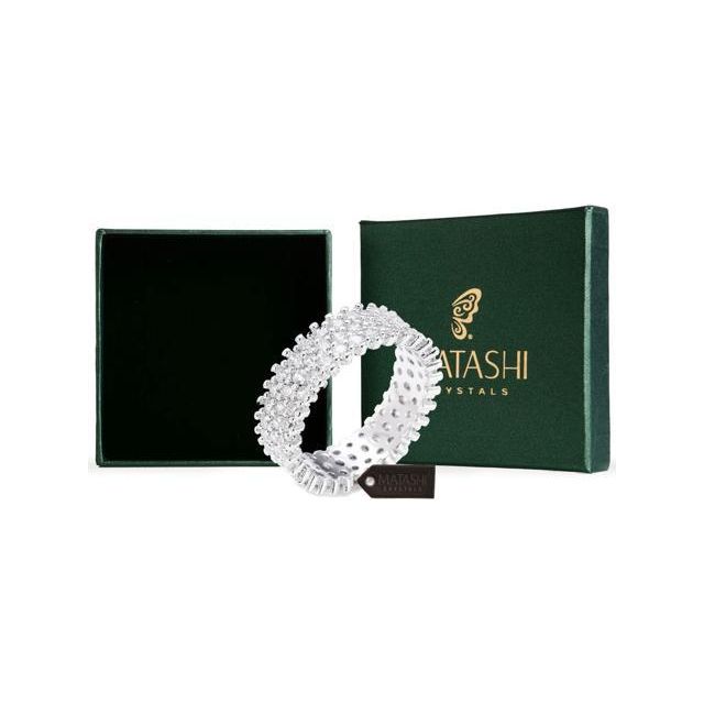 Rhodium Plated Wide 3 Row Eternity Ring Band for Women with CZ Stones by Matashi Size 7