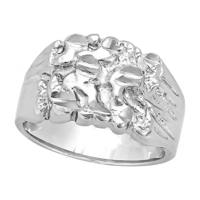 Men's 19mm Large Rhodium Plated Chunky Nugget Pinky Ring Size 11 + Jewelry Cleaning Cloth