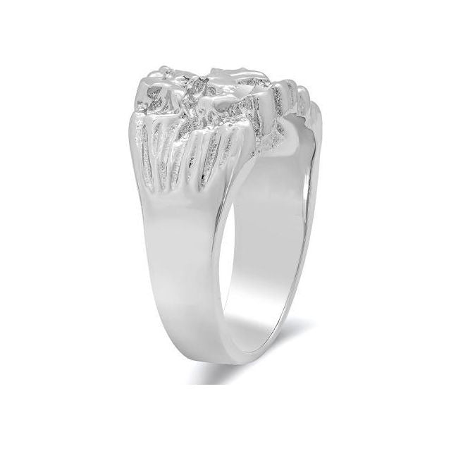 Men's 19mm Large Rhodium Plated Chunky Nugget Pinky Ring Size 11 + Jewelry Cleaning Cloth