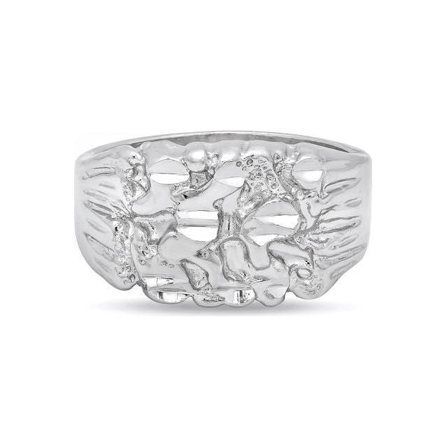 Men's 19mm Large Rhodium Plated Chunky Nugget Pinky Ring Size 11 + Jewelry Cleaning Cloth
