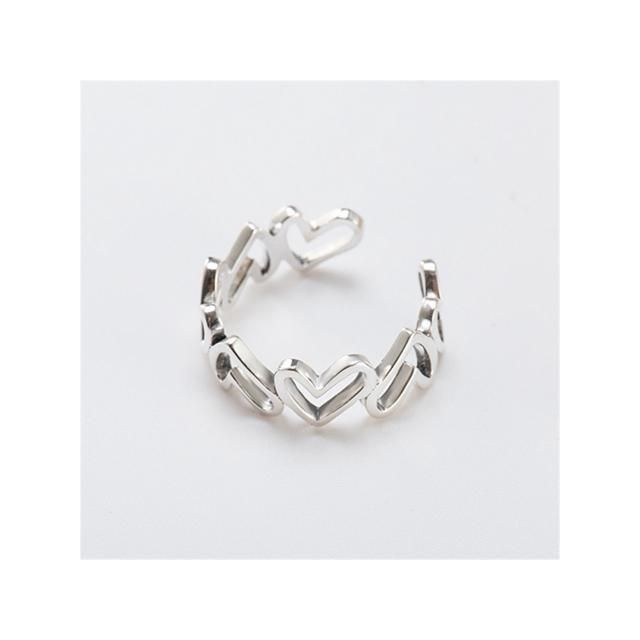 Sterling Silver Thin Cute Geometric Heart Shape Adjustable Wrap Open Ring Gifts for Women Girls