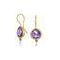 Purple Brazilian Amethyst Teardrop Solitaire Cabochon Bezel Drop Threader Earrings 14K Gold Plated Sterling Silver