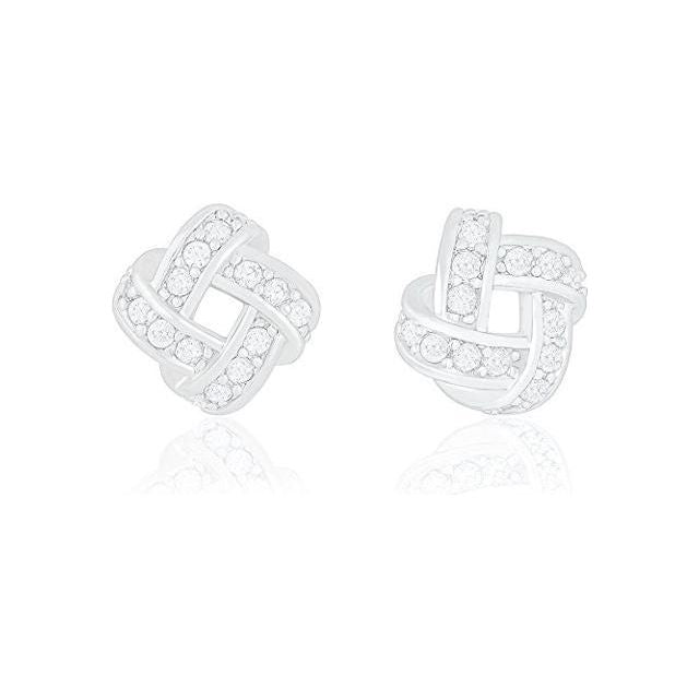 ORROUS & CO Legacy Collection 18K White Gold Plated Cubic Zirconia Twisted Love Knot Stud Earrings