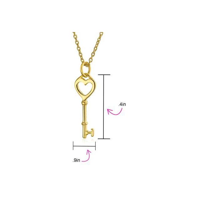 Pave Cubic Zirconia CZ Open Heart Key Pendant Necklace For Women For Girlfriend 14K Gold Plated 925 Sterling Silver