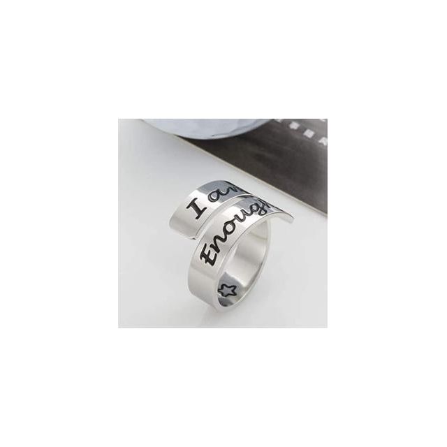 Inspirational Motivational Ring Adjustable Personalized Stainless Steel Spiral Wrap Twist Ring Encouragement Personalized Jewelry Birthday Gifts for Girls I am Enough
