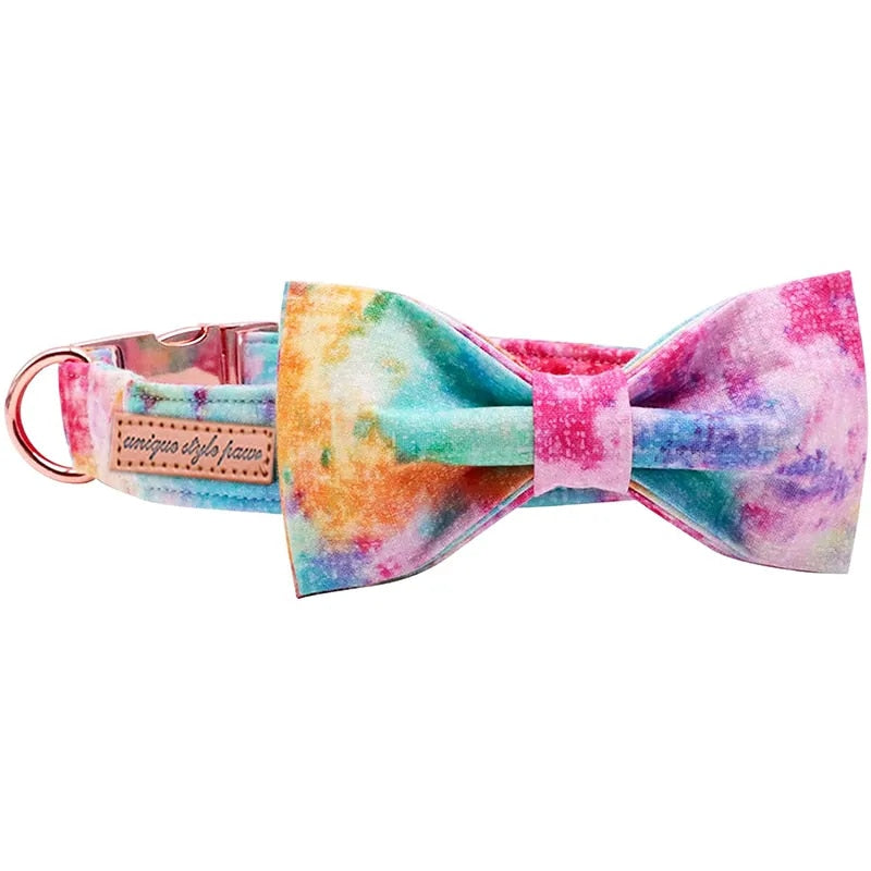 Unique Style Paws Colorful Cotton Dog Collar with Bow Tie Durable Dog Collar for Small Medium Large Dog