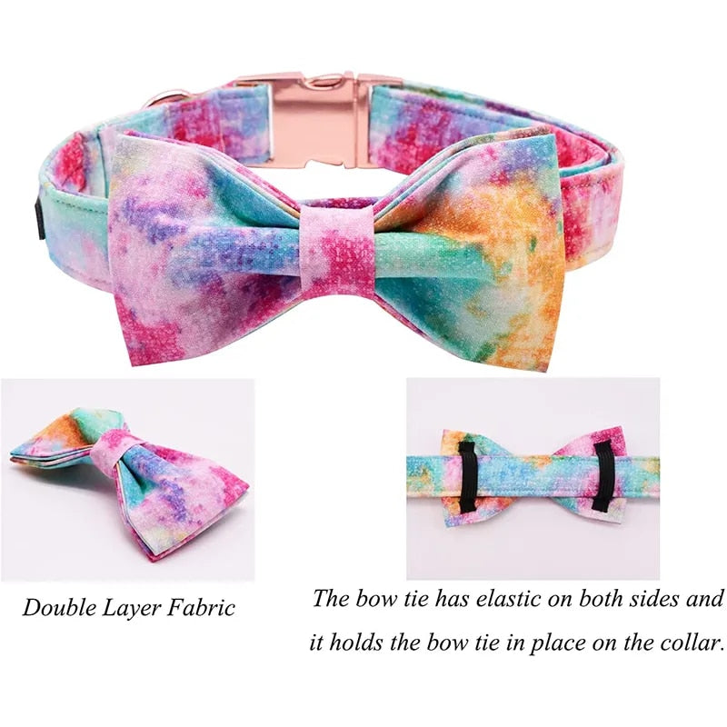 Unique Style Paws Colorful Cotton Dog Collar with Bow Tie Durable Dog Collar for Small Medium Large Dog