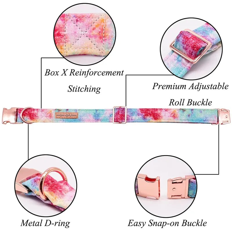 Unique Style Paws Colorful Cotton Dog Collar with Bow Tie Durable Dog Collar for Small Medium Large Dog